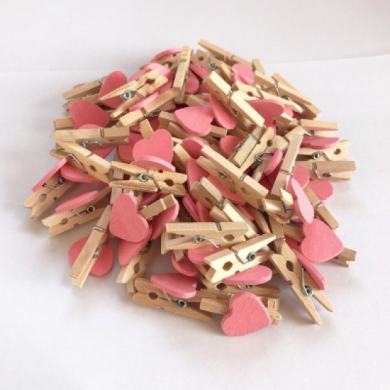 Drvene kvačice srce - roze 30mm