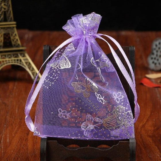 Organza vrećice 9x12cm svijetlo ljubičaste - leptirići