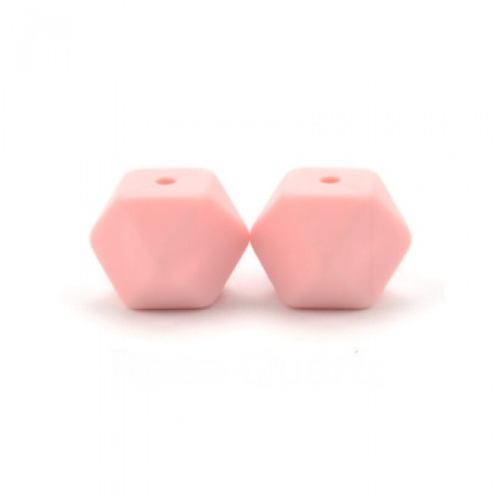 Silikonske perlice šesterokut quartz roze 14mm